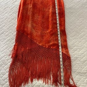 Orange Fringe Midi Skirt